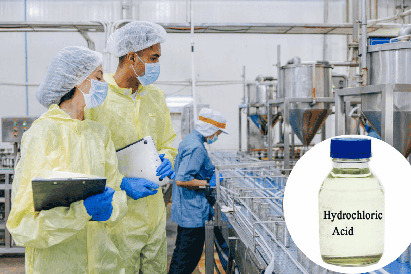 HCl tham gia điều chỉnh pH, thủy phân tinh bột, sản xuất gelatin và chế biến một số nguyên liệu thực phẩm