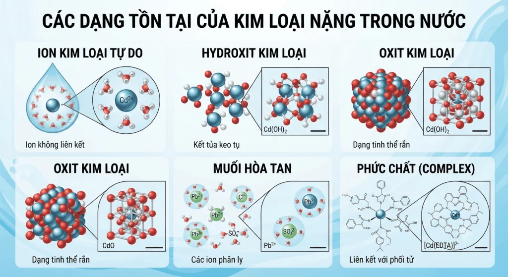 Các dạng tồn tại của kim loại nặng trong nước