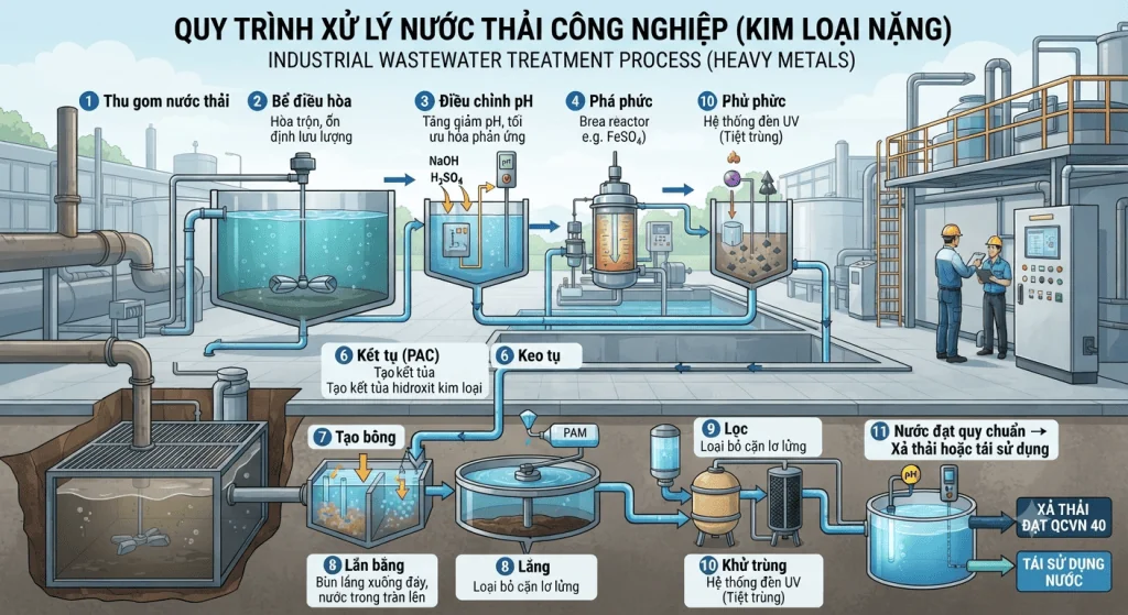 Quy trình xử lý nước thải kim loại nặng 