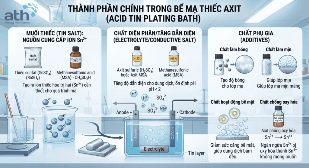 Thành phần chính trong bể mạ thiếc axit