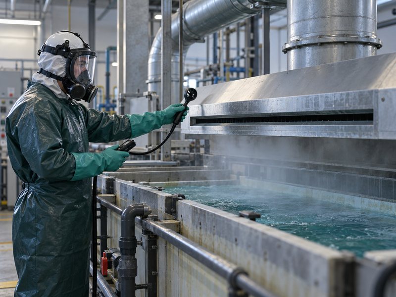 Kiểm tra lưu lượng hút giúp đánh giá khả năng thu gom hơi acid tại nguồn. Kết quả hỗ trợ xác định nguyên nhân phát tán trong nhà xưởng.