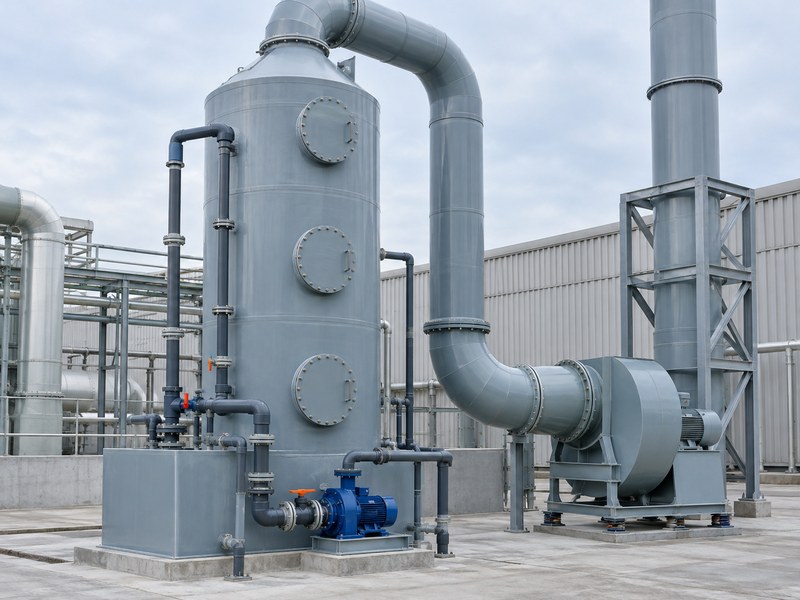 Minh họa tháp hấp thụ trong hệ thống xử lý khí acid công nghiệp. Thiết bị cần được lựa chọn phù hợp với chất ô nhiễm và dạng phát thải.